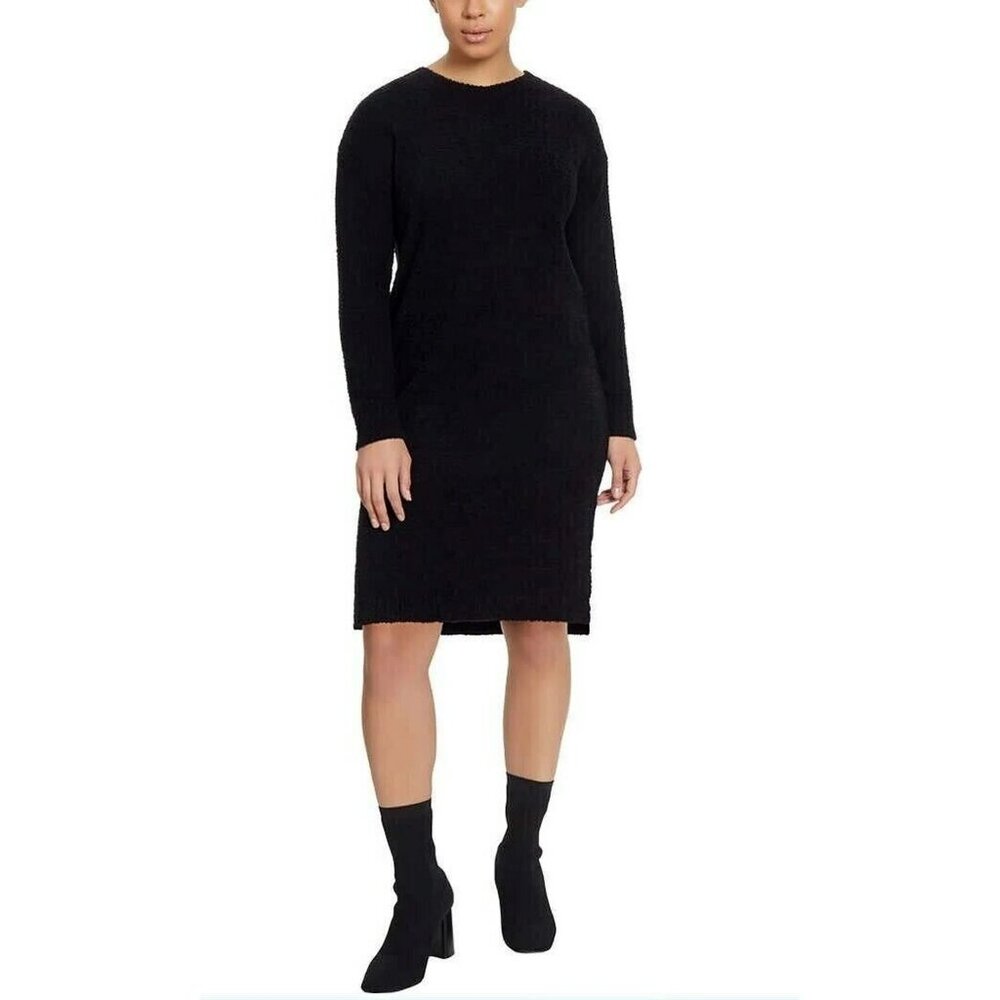 Jessica Simpson Women's Long Sleeve Fleece Dress (Black, Large)